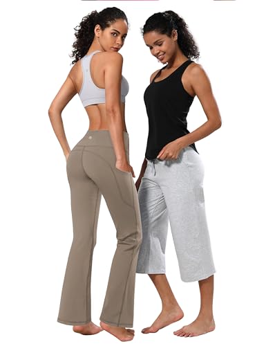 Image of BUBBLELIME 29 inch /31 inch /33 inch /35 inch /37 inch Women High Waist Bootlegs Yoga Pants Tummy Control Bootcut Workout Flared Out Pockets