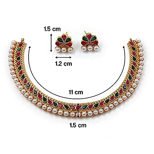 Aheli Ethnic Faux Kundan Pearl Fancy Bridal Choker Necklace Indian Traditional Bollywood Jewelry Set with Earrings Gift for Women3