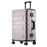 Aoun Maleta Trolley Equipaje De Mano Rígido De Aluminio, Moderna Maleta Metal Cabina Sin Cremallera con Cerradura, Equipaje Facturado Rígidas De Metal con Ruedas para Viaje Negocios (Gris, 61CM-71L)