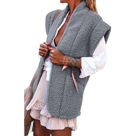 Aoang Womens 2024 Fall Tunic Vests Sleeveless Fleece Jacket Long Warm Winter Coat Outerwear Pockets Cover