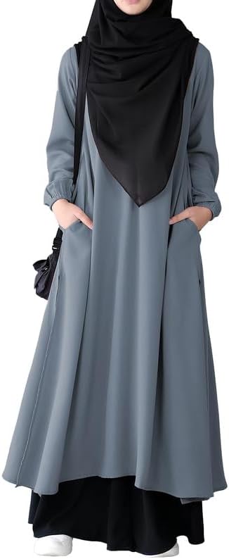 Muslim Closet Two Pieces Abaya Dress with Elasticated Sleeves made with Nida Matte Fabric - Knee length Burqa for Women and Girls