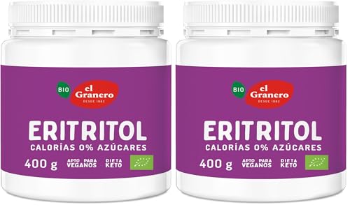EL GRANERO INTEGRAL - ERITRITOL BIO 400 g – Edulcorante Natural Sin Calorías – Apto para Veganos, Keto – Sustituto del Azúcar – Sin Gluten (Paquete de 2)