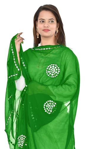 Image of YOUTHQUAKE Plastic Mirror Work Embroidered Chiffon Dupatta for Women & Girls