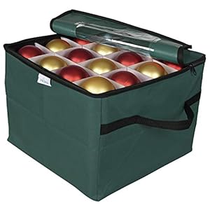 ProPik Christmas Ornament Storage Box, Organizer Holds Up to 48 Xmas Balls with 3 Separate Removable Trays, Container has Dividers to Organize Holiday Tree Ornaments (Green)
