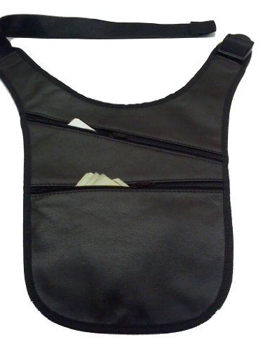 Leather Shoulder Concealed Wallet, Two Pockets with Comfort Knit Elastic Strap