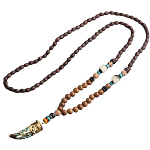 DATOA Retro Colorful Handmade Vintage Turquoise Wooden Beads Necklace Tibetan