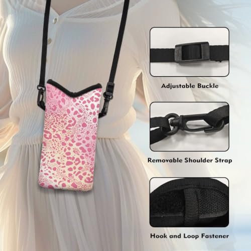 Image of Small Crossbody Bag for Women Waterproof Neoprene Phone Pouch with Shoulder Strap Women's Mini Travel Bag for Cellphone Keys Lipstick, Leopard Print Light Pink
