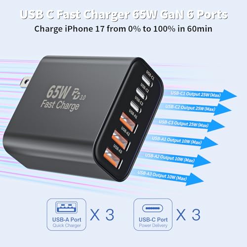 Image of 3 Pack 65W Apple USB C Charger Fast Charging,PD Power Adapter+ QC Wall Plug