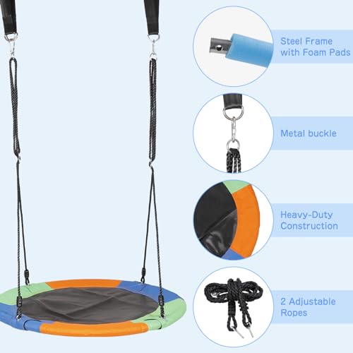 40-inch Saucer Swing Outdoor for Kids - Strong Sturdy Tree Round Swings for Backyard Playground Fun - Kids Gift for Birthday, Holidays - Multi-color