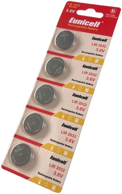 LIR2032 (5 pack) Rechargeable CR2032 Button Cell Battery Eunicell