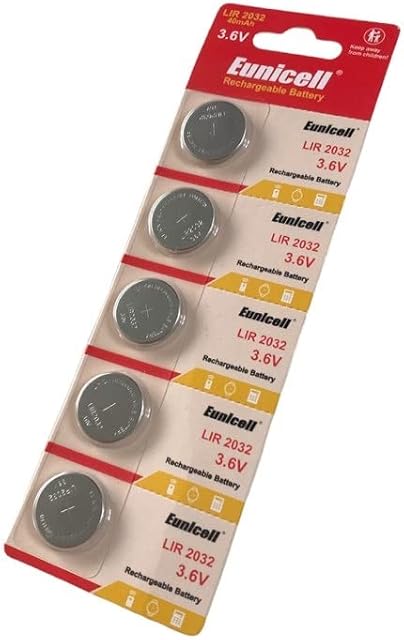 LIR2032 (5 pack) Rechargeable CR2032 Button Cell Battery Eunicell