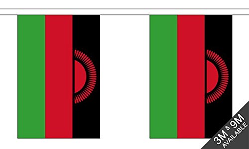 Flagtex Malawi (Current) Fabric Bunting – 9m with 30 Flags – Indoor & Outdoor Decoration – String Flags Banners Malawian Southern Africa