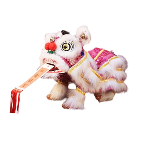 Marioneta león juguete con cuerda tradicional de felpa rosa para títere de mano infantil
