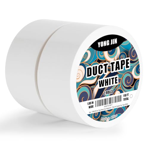 YONGJIN White Duct Tape Waterproof - 2 Pack Tear by Hand, No Residue, Multi-Purpose Duct Tape Bulk for Indoor Outdoor Repairs, DIY, Packaging, and Crafts, 2 Inch x 40 Yards Total
