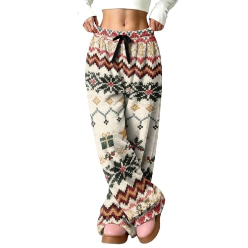 Women's Wide Leg Pants Palazzo Christmas Print Flannel Pj Bottoms - image 5