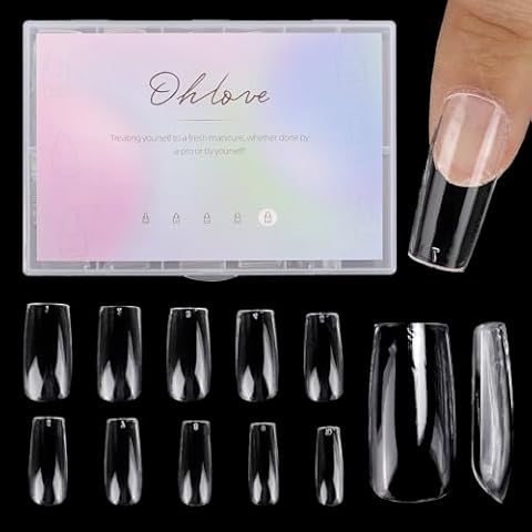 500Pcs Square Nail Tips Full Cover Clear Fake Nail Tips for Acrylic Nails, 10 Size Cover