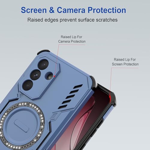 Image of amazon basics Back Case Cover for Samsung Galaxy A36 5G | Magnetic Case with Built-in Metal Ring | Supports Mag-Safe Charger, Wallet & Car Mount | Shockproof Hybrid PC + TPU | Blue