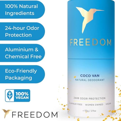 Image of Freedom All Natural & Aluminum-free Deodorant for Women with 24-Hour Odor Protection in Eco-friendly Packaging - Made with Organic Essential Oils - Coco Van 1.9oz