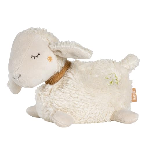 Fehn animal de calentamiento oveja NATUR – Peluche con bolsa de calor y frío extraíble - Cojín de granos de uva con algodón de cultivo ecológico - para bebés y niños pequeños desde el nacimiento