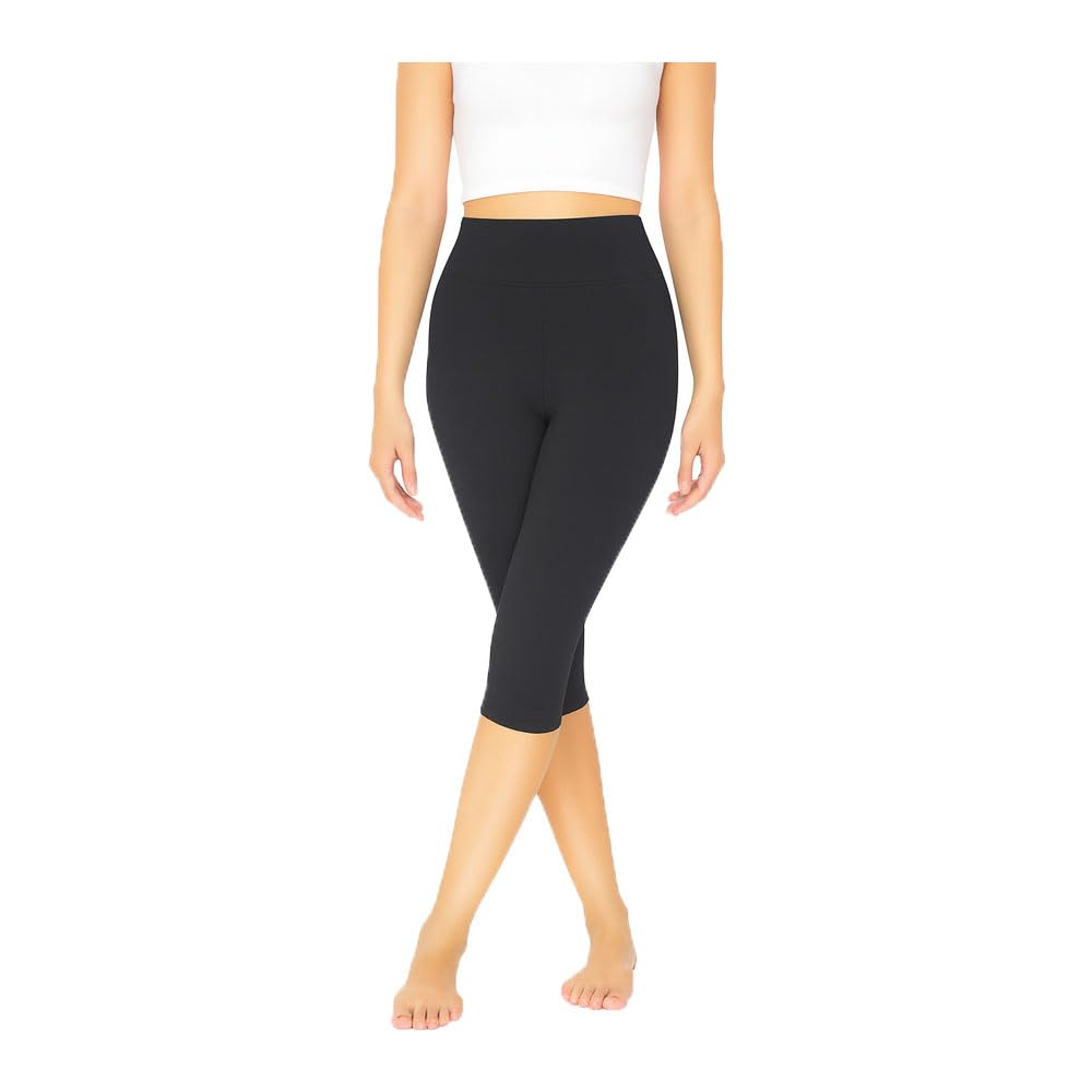 Womens Cotton Blend Solid Plain 3/4th Capri For Girls Black 1Pack-image-38