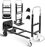 3 in1 Heavy Duty Convertible Hand Truck Dolly Cart, Folding Trolley Cart with Wheels, 600lbs Capacity for Transport Moving in Warehouse, Supermarket, Equipment (Black)