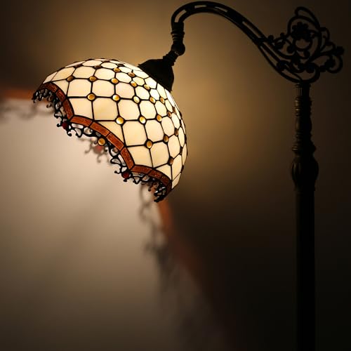 LUSTIX Tiffany Floor Lamp Amber Pearl Style Stained Glass Reading Light by LUSTIX - Used condition - Image 2