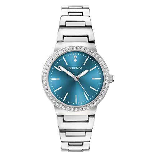 Sekonda Amelia Ladies 28mm Quartz Watch in Blue with Analogue Display, and Silver Alloy Strap 40538