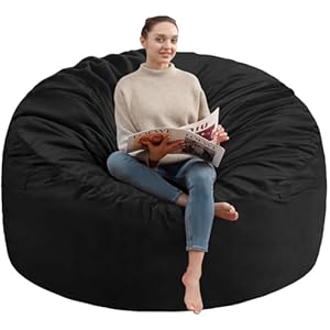 4Ft Bean Bag Chair, Memory Foam Filling Bean Bag Chairs with Velvet Cover, Removable and Machine Washable Cover, Giant Bean Bag Chair for Adult – Black