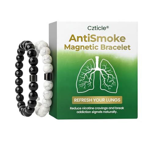 ZVLZVL Czticle Anti Smoke Magnetic Bracelet Smoking Cessation Bracelet for Women Men Czticle Anti Smoke Therapy Bracelet Helps Relief Anxiety Frustration Irritability (Black+ White)