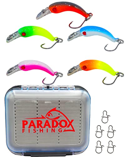 Paradox Fishing Spoon Box und 5 Forellen Wobbler langsam sinkend Wobbler (3,9cm 1,5g Lauftiefe: ca. 0,5m) Forellenköder Set - Wobbler Forelle Spoons Forelle (Spoon Box + 5 Wobbler 1,5g)