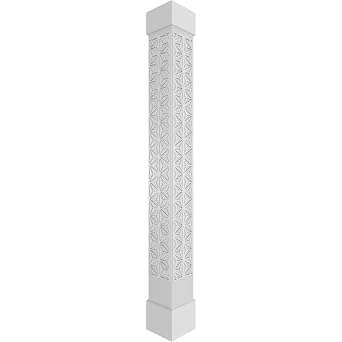 Ekena Millwork 8"W x 8H Craftsman Classic Square Non-Tapered Hampton Fretwork Column w/ Standard Capital & Standard Base