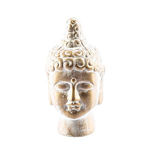 STONE Art & More Buddha-Kopf Statue – Weiß Antik, 30 Cm, Frostfester Steinguss Für Garten & Wohnung