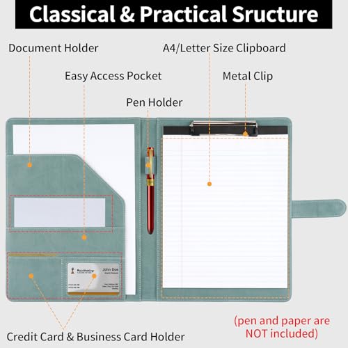 image for MOWPOG Professional Padfolio with Clipboard, Faux Leather Portfolio Fo