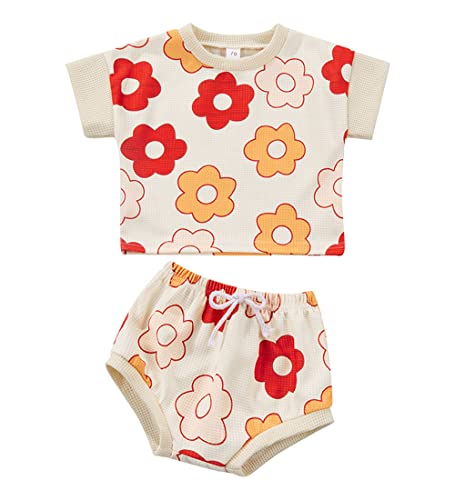 Image of LIOMENGZI Newborn Baby Girl Clothes Floral Print Sleevelesss Knit Cami Tops Shorts 2 Pcs Cute Toddler Baby Girl Summer Outfit
