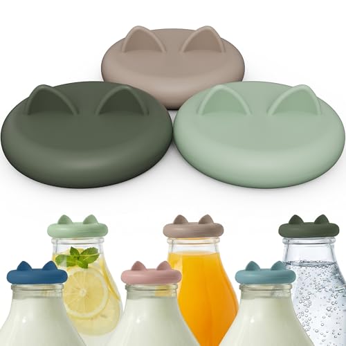 Wingcases-Milk Bottle Tops [One PintNOT 1L] Reusable Silicone Mixed 3 Pack without Bottle Designed Only for The UK One Pint Milk Glass Bottle Dishwasher 100% Leakproof