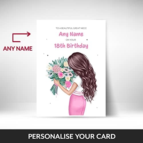 Hey Chimp Pretty 18th Birthday Card for Great Niece | Beautiful Great Niece on your 18th Birthday (Brunette) | Happy Birthday Card for her 18th Bday when she turns 18 Years Old!