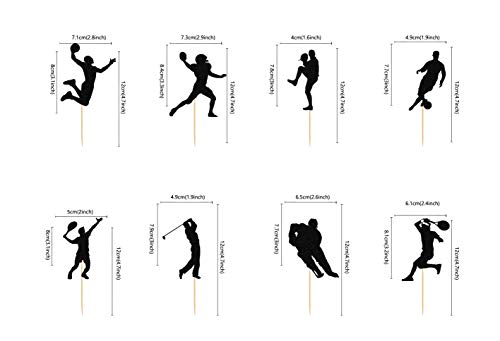 Hakpuotr 24 Pcs Black Glitter Sport Theme Cupcake Toppers, Funny Kit Ball Games Cupcake Toppers, Sport Theme Party Supplies,Picks For Boy's Birthday Party Supplies (Ball) #TOP1