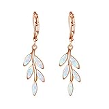 CiNily Leaf Small Dangle Drop Earrings for Women,Leverback Opal Earrings 14K Rose Gold Plated Opal Jewelry for Sensitive Ears