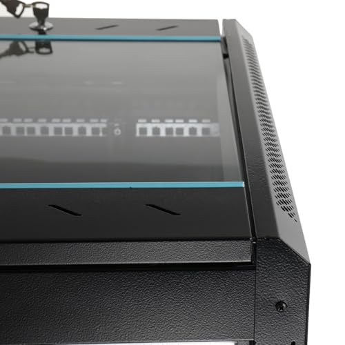 9U armadio rack del server di montaggio a parete con porta di vetro bloccabile, contenitore di stoccaggio della rete in acciaio per l'attrezzatura IT dell'ufficio domestico, ruote e progettazione di v