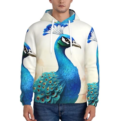 Men's Fleece Pullover Hoodie Long Sleeve Hooded Cartoon blue peacock Sweatshirt Casual Shirts With Pockets2