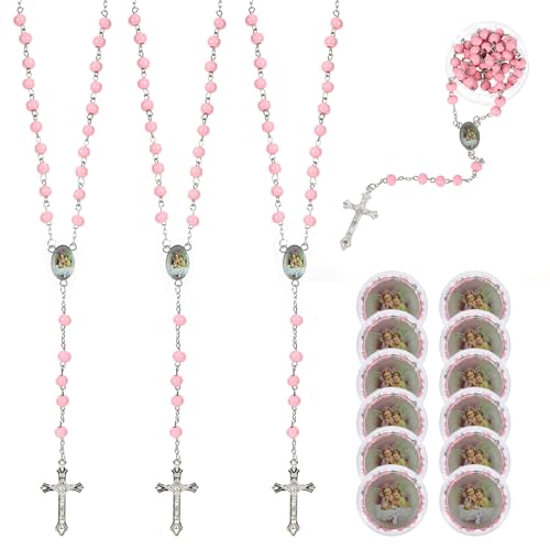 SXoonKing 12Pcs Guardian Baby Angel Wooden Pink Bead Scented Rosaries Baptism Favors for Girls, Rosarios Catolicos, Recuerdos de Bautizo para Niña, Rosarios para Recuerdos de Bautizo by SXoonKing - Used condition - US$11.85