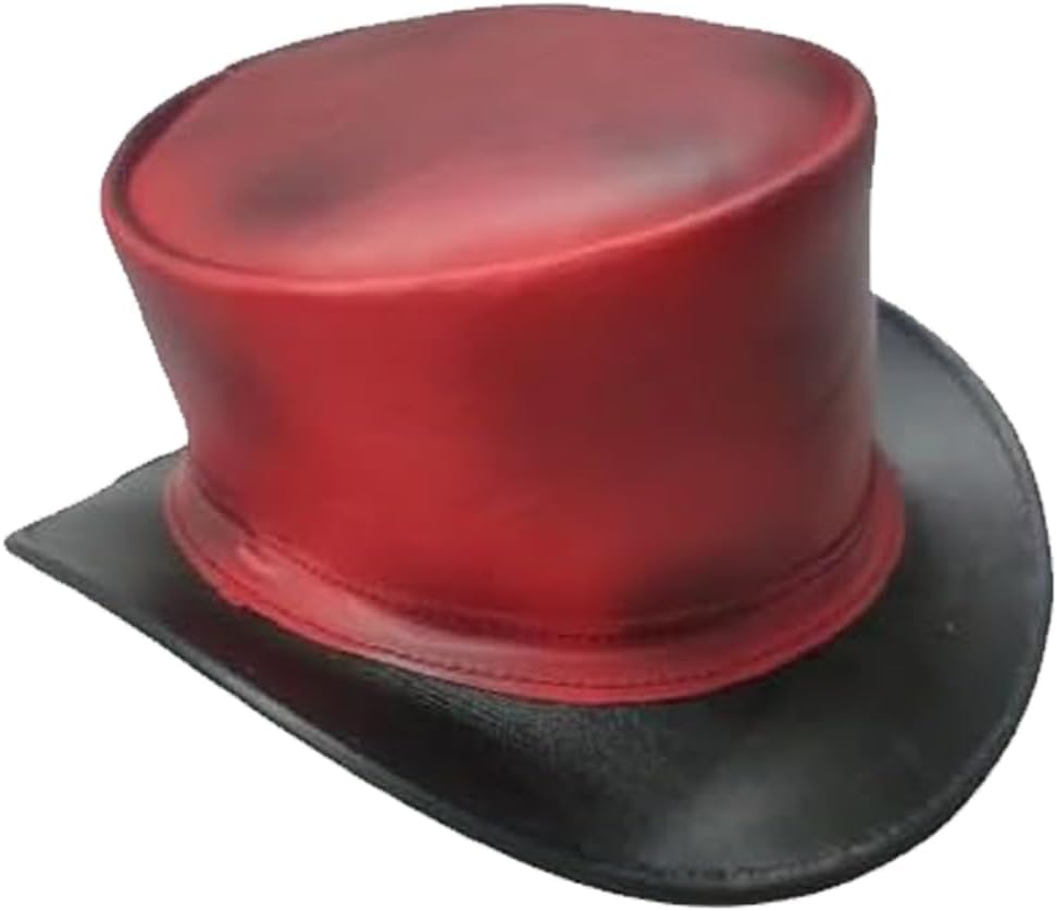 Handcrafted Dual-Tone Leather Top Hat - Genuine Matte Leather Victorian Headwear - Artisan Gothic Cosplay Hat