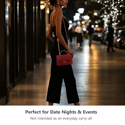 Image of M-ioi-M Small Quilted Crossbody Bags for Women,Leather Shoulder Bag with Gold Chain Strap,Metal Top Handle Flap Evening Purse