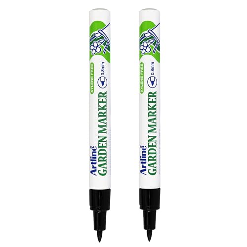 Artline Pack of 2 Garden Marker Pens (Black). Garden Markers for Plants Pots or Tools. UV-Resistant Waterproof Pens for Outdoors - Genuine Fine Permanent Markers & Marker Pens