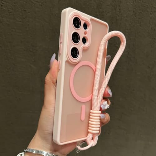 Étui magnétique rose pour Galaxy S23 coque mate avec dragonne