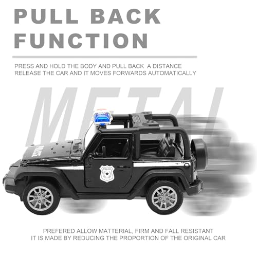 Image of VGRASSP 1:32 Scale Mini Die Cast Open Roof SUV Police Car Toy for Kids with Pull Back Action - Off-Road Scale Model with Rubber Tires, Realistic Design Openable Doors - Color As Per Stock