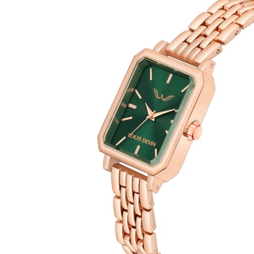 Image of LOUIS DEVIN Silver /Brown /Rose Gold Bracelet Metal Chain Analog Wrist Watch for Women (Blue /Green /Pink /Black /Silver /Brown /Rose Gold Dial) | LD-LS193-CH