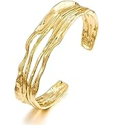 ENSKEFEN Gold Cuff Bracelet for Women Chunky Multi-layer Cross Wire Open Bracelet Hollow Wide Cuf...