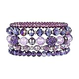 Onperpoe Amethyst Crystal Bracelet, 5Pcs Beaded Bracelets for Women, Natural Healing Gemstone Boho Multi-Layer Amethyst Bracelet Purple Gifts for Women Girls Jewellery Birthday Gifts