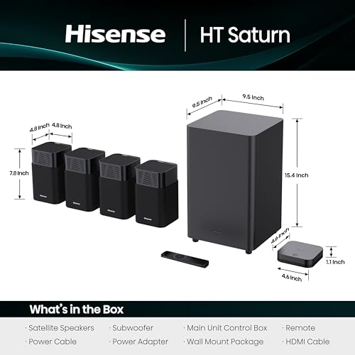 Image of Hisense HT Saturn 4.1.2Ch Sound Bar with Wireless Subwoofer, Dolby Atmos, DTS:X, Bluetooth 5.3, EzPlay, 4K HDMI Pass Through, Roku TV Ready, HDMI /AUX /ARC /Optical /USB, 5 EQ Modes, Hi Concerto